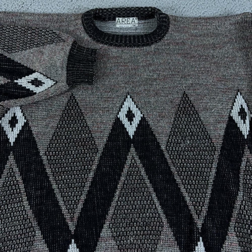 VINTAGE Area by Tag Sweater Mens Large Geometric USA Chunky Collar Acrylic 80s